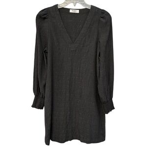 BB Dakota Steve Madden Black Textured Shift Dress Smocked Cuffs Small